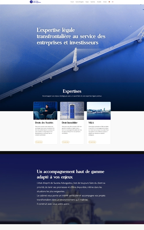 Site web msadv.pt Sucena Advogados - Un cabinet boutique, à la culture française et portugaise, disposant d’un lien fort dans les deux pays, ce qui fait de lui un élément central pour sa clientèle transfrontalière.